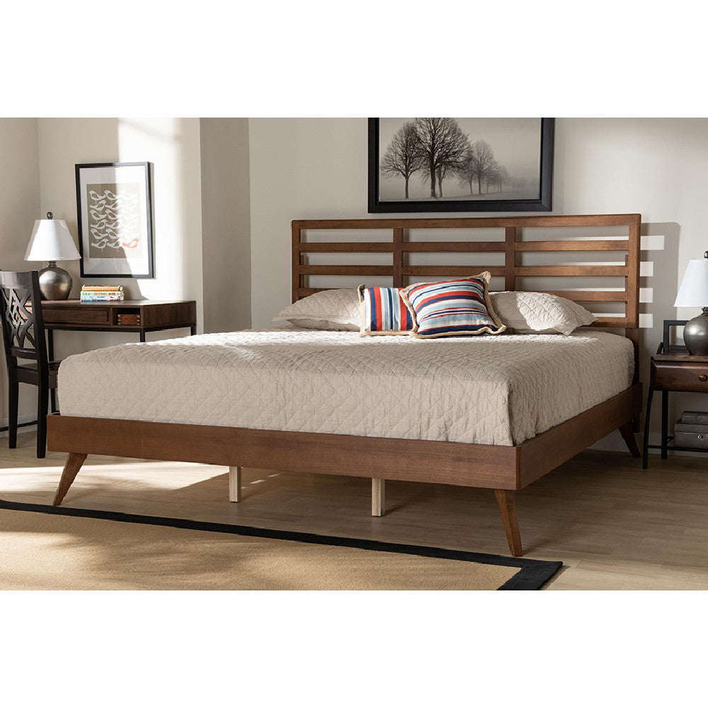 Baxton Studio Shiro Mid-Century Modern Ash Walnut Finished Wood King Size Platform Bed
