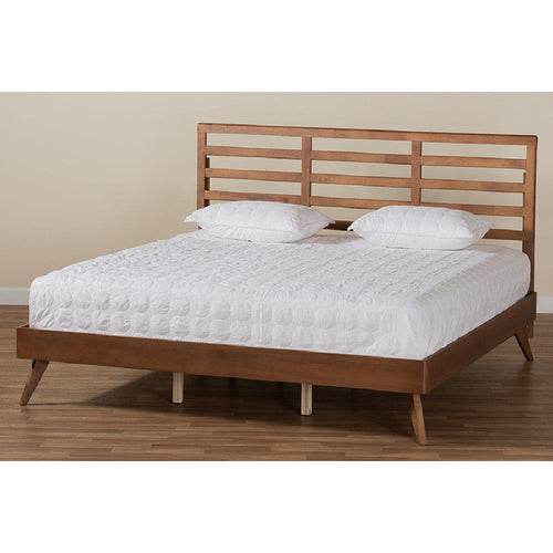 Baxton Studio Shiro Mid-Century Modern Ash Walnut Finished Wood King Size Platform Bed