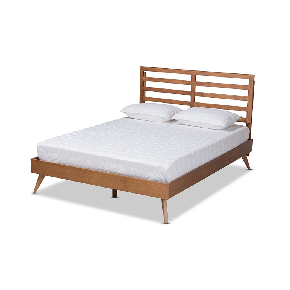 Baxton Studio Shiro Mid-Century Modern Ash Walnut Finished Wood Queen Size Platform Bed WHI-Shiro-Ash-Walnut-Queen