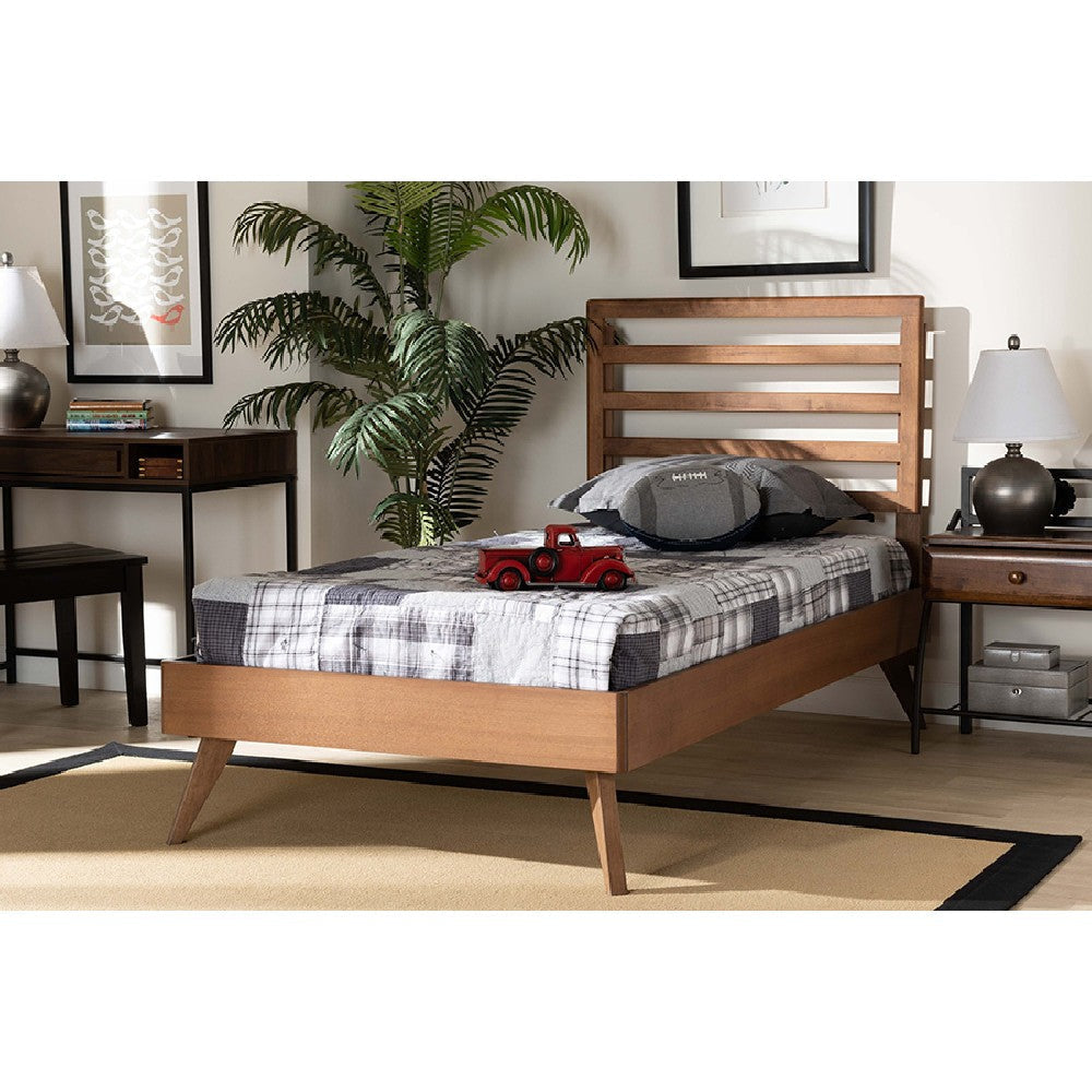Baxton Studio Shiro Mid-Century Modern Ash Walnut Finished Wood Twin Size Platform Bed WHI-Shiro-Ash-Walnut-Twin