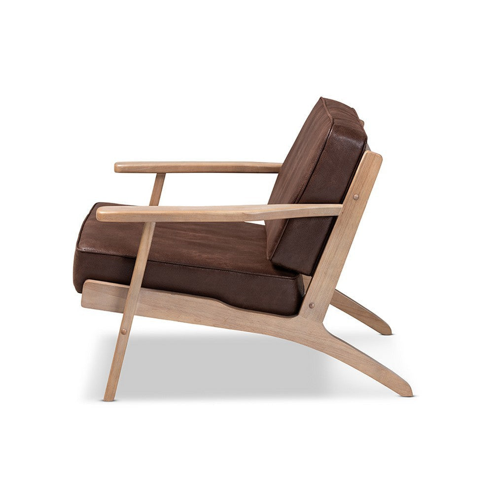 Baxton Studio Sigrid Mid-Century Modern Dark Brown Faux Leather Effect Fabric Upholstered Antique Oak Finished Wood Armchair
