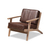 Baxton Studio Sigrid Mid-Century Modern Dark Brown Faux Leather Effect Fabric Upholstered Antique Oak Finished Wood Armchair