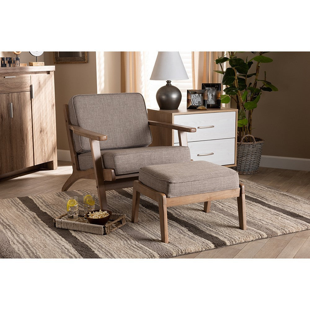 Baxton Studio Sigrid Mid-Century Modern Light Grey Fabric Upholstered Antique Oak Finished 2-Piece Wood Armchair and Ottoman Set
