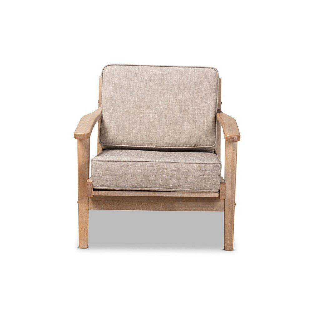 Baxton Studio Sigrid Mid-Century Modern Light Grey Fabric Upholstered Antique Oak Finished Wood Armchair