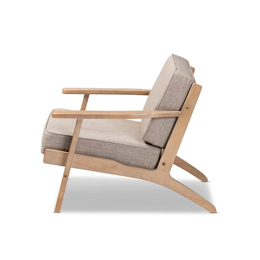 Baxton Studio Sigrid Mid-Century Modern Light Grey Fabric Upholstered Antique Oak Finished Wood Armchair