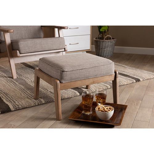 Baxton Studio Sigrid Mid-Century Modern Light Grey Fabric Upholstered Antique Oak Finished Wood Ottoman