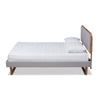 Baxton Studio Sofia Mid-Century Modern Light Grey Fabric Upholstered and Ash Walnut Finished Wood Queen Size Platform Bed