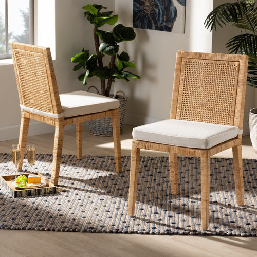 bali & pari Sofia Modern and Contemporary Natural Finished Wood and Rattan Dining Chair