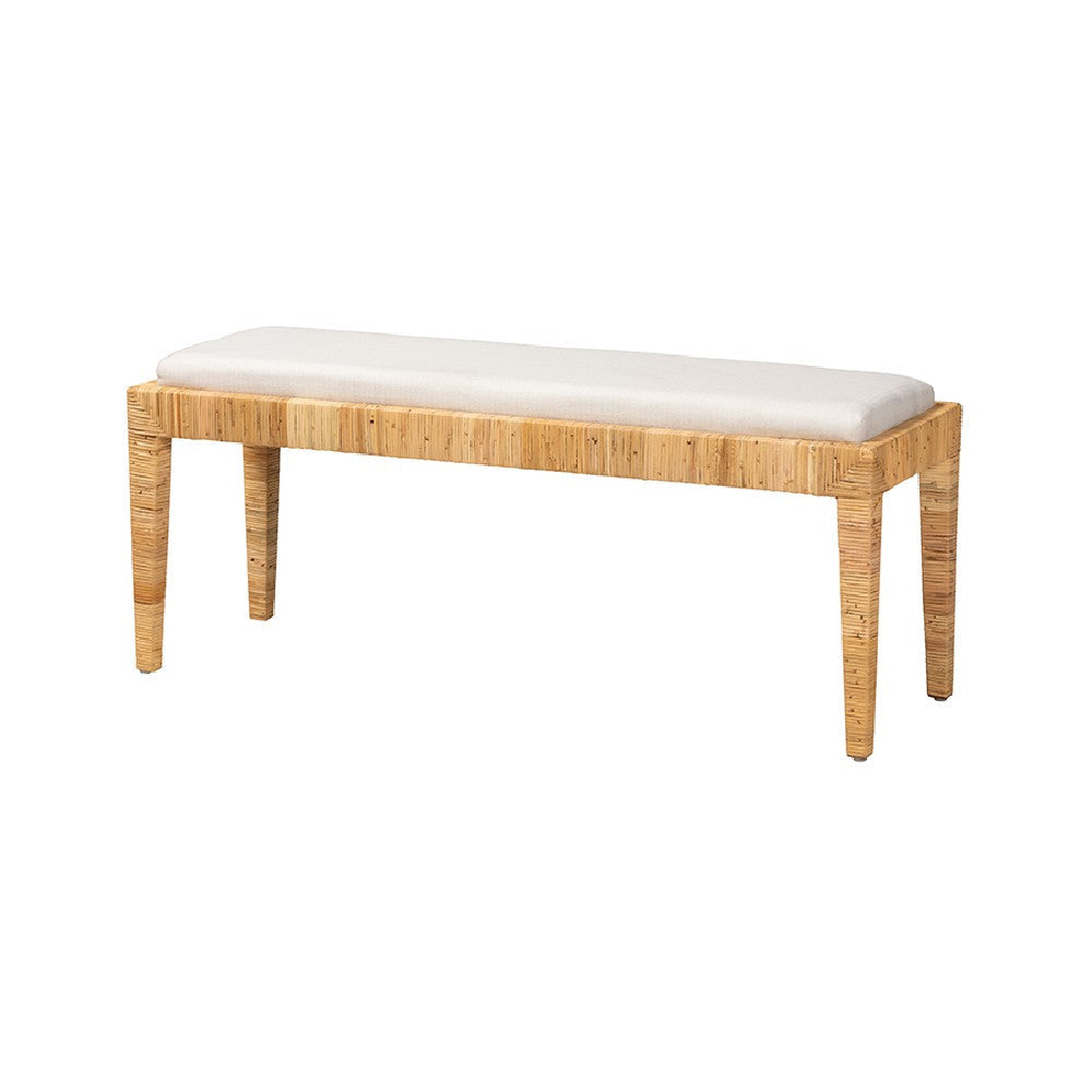 bali & pari Sofia Modern Bohemian Natural Brown Rattan and Mahogany Wood Bench WHI-Sofia-Rattan-Bench