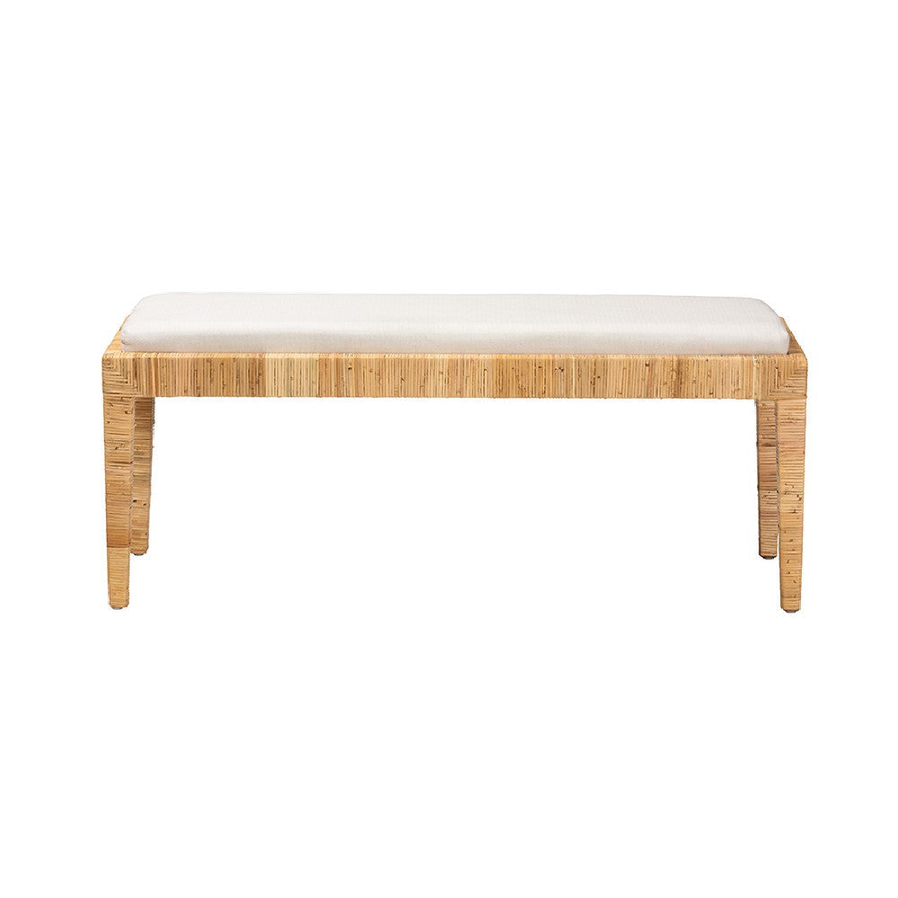 bali & pari Sofia Modern Bohemian Natural Brown Rattan and Mahogany Wood Bench WHI-Sofia-Rattan-Bench