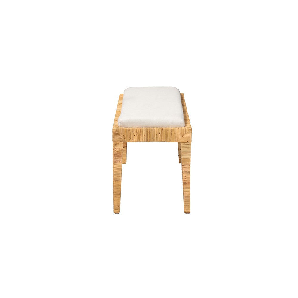 bali & pari Sofia Modern Bohemian Natural Brown Rattan and Mahogany Wood Bench WHI-Sofia-Rattan-Bench