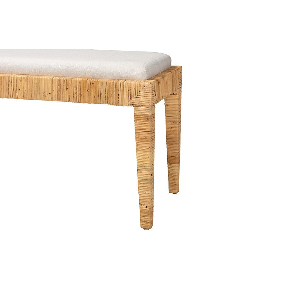 bali & pari Sofia Modern Bohemian Natural Brown Rattan and Mahogany Wood Bench WHI-Sofia-Rattan-Bench
