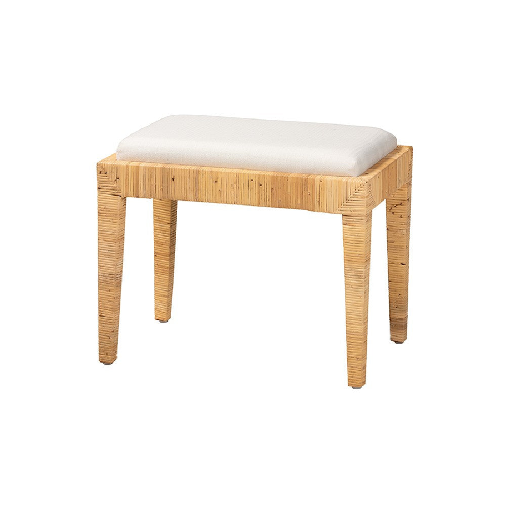 bali & pari Sofia Modern Bohemian Natural Brown Rattan and Mahogany Wood Ottoman WHI-Sofia-Rattan-Otto