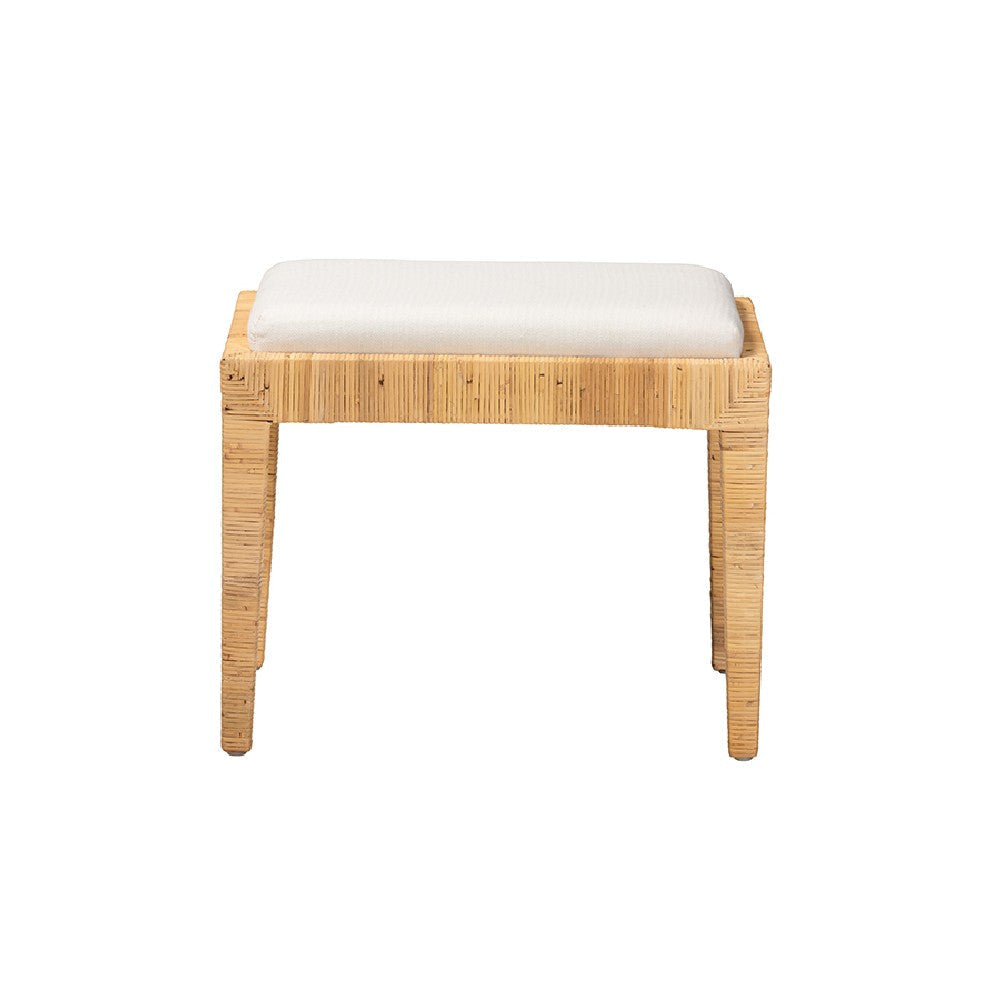 bali & pari Sofia Modern Bohemian Natural Brown Rattan and Mahogany Wood Ottoman WHI-Sofia-Rattan-Otto