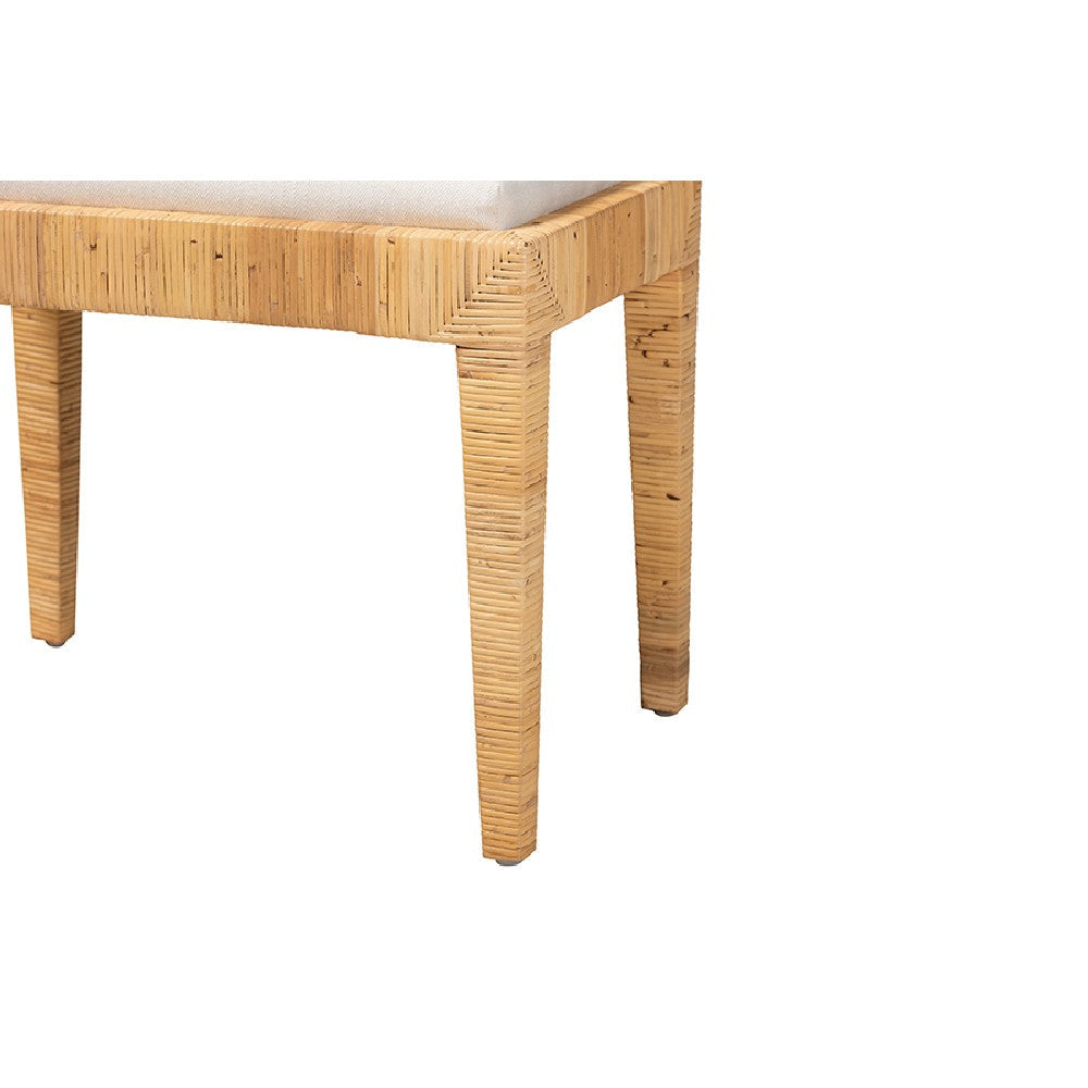 bali & pari Sofia Modern Bohemian Natural Brown Rattan and Mahogany Wood Ottoman WHI-Sofia-Rattan-Otto