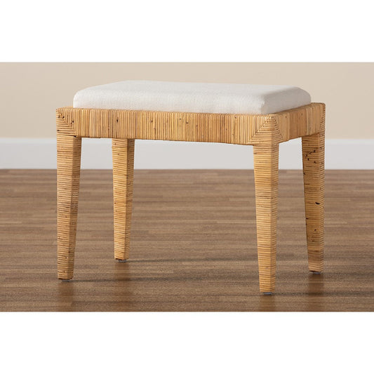 bali & pari Sofia Modern Bohemian Natural Brown Rattan and Mahogany Wood Ottoman