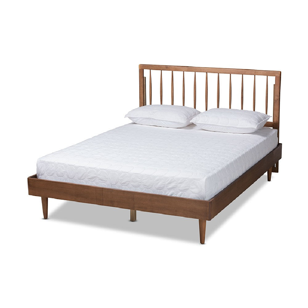 Baxton Studio Sora Mid-Century Modern Ash Walnut Finished Wood Queen Size Platform Bed WHI-Sora-Ash-Walnut-Queen