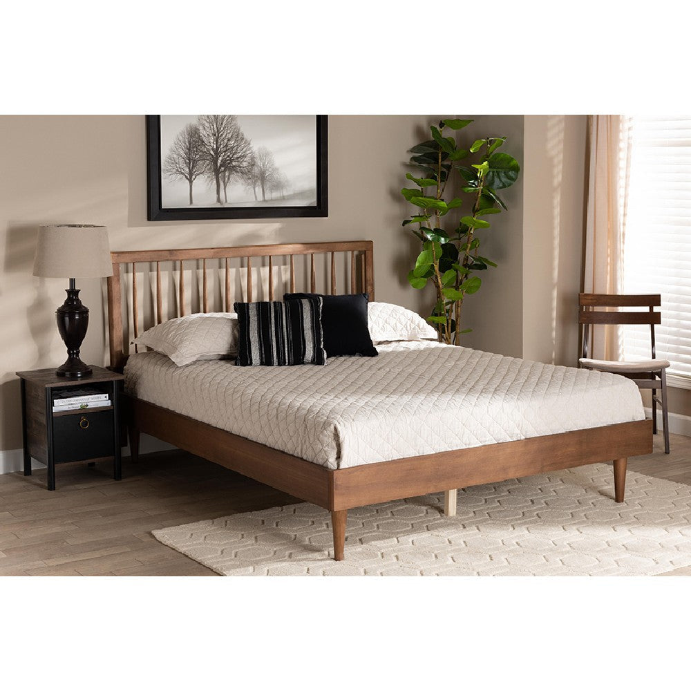 Baxton Studio Sora Mid-Century Modern Ash Walnut Finished Wood Queen Size Platform Bed WHI-Sora-Ash-Walnut-Queen