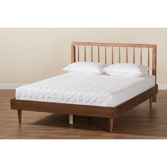 Baxton Studio Sora Mid-Century Modern Ash Walnut Finished Wood Queen Size Platform Bed