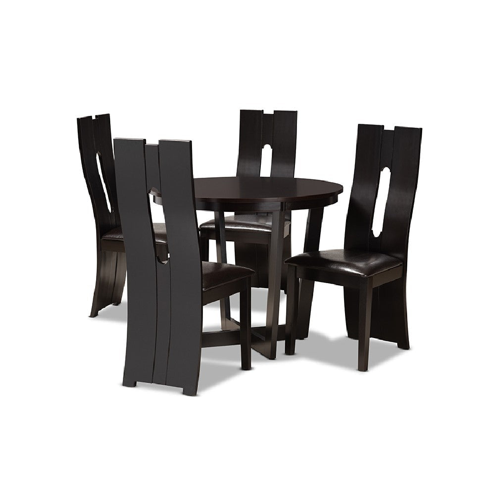 Baxton Studio Sorley Modern and Contemporary Dark Brown Faux Leather Upholstered and Dark Brown Finished Wood 5-Piece Dining Set