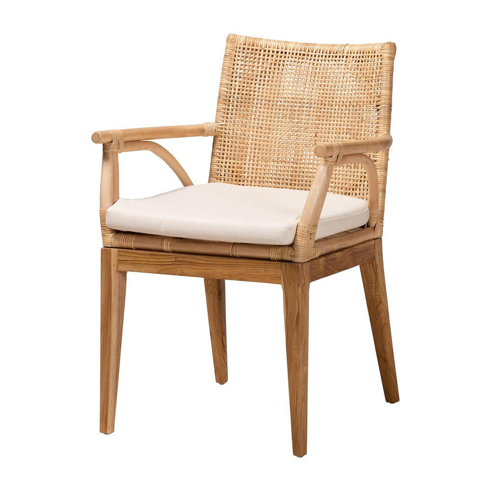 bali & pari Storsel Modern Bohemian Natural Brown Finished Teak Wood and Rattan Dining Chair WHI-Storsel-Rattan-DC