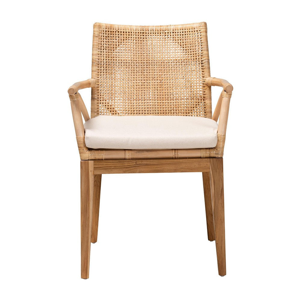 bali & pari Storsel Modern Bohemian Natural Brown Finished Teak Wood and Rattan Dining Chair WHI-Storsel-Rattan-DC