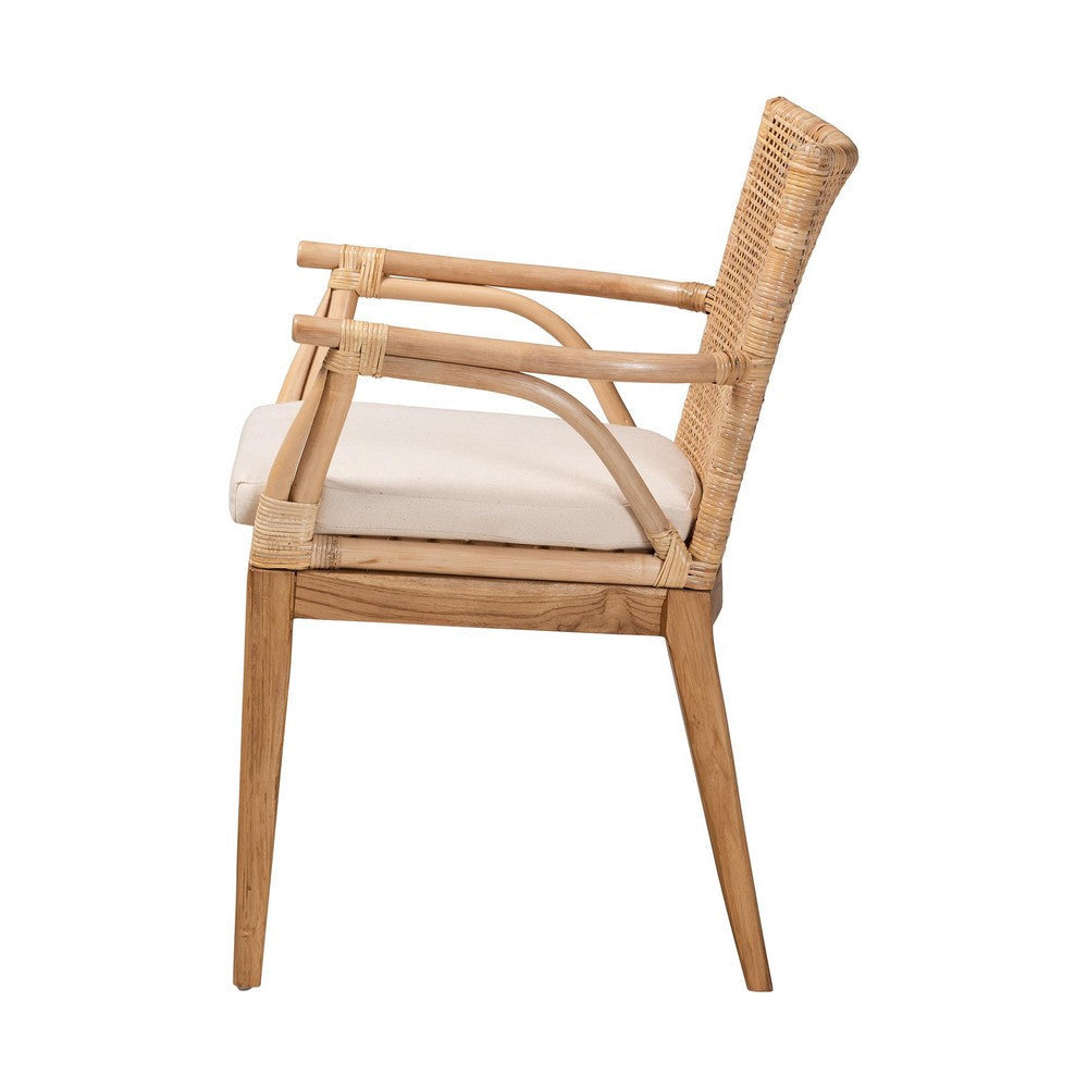 bali & pari Storsel Modern Bohemian Natural Brown Finished Teak Wood and Rattan Dining Chair WHI-Storsel-Rattan-DC