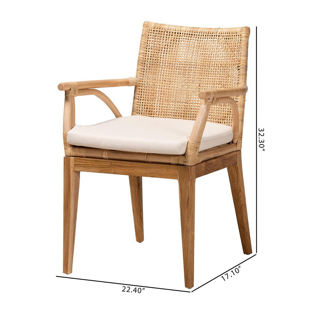 bali & pari Storsel Modern Bohemian Natural Brown Finished Teak Wood and Rattan Dining Chair WHI-Storsel-Rattan-DC
