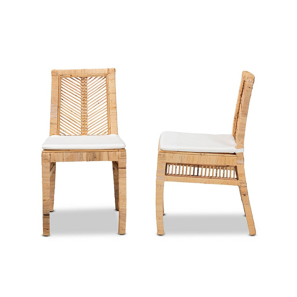 bali & pari Suci Modern Bohemian Natural Brown Rattan 2-Piece Dining Chair Set WHI-Suci-Rattan-DC