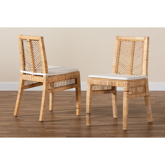 bali & pari Suci Modern Bohemian Natural Brown Rattan 2-Piece Dining Chair Set