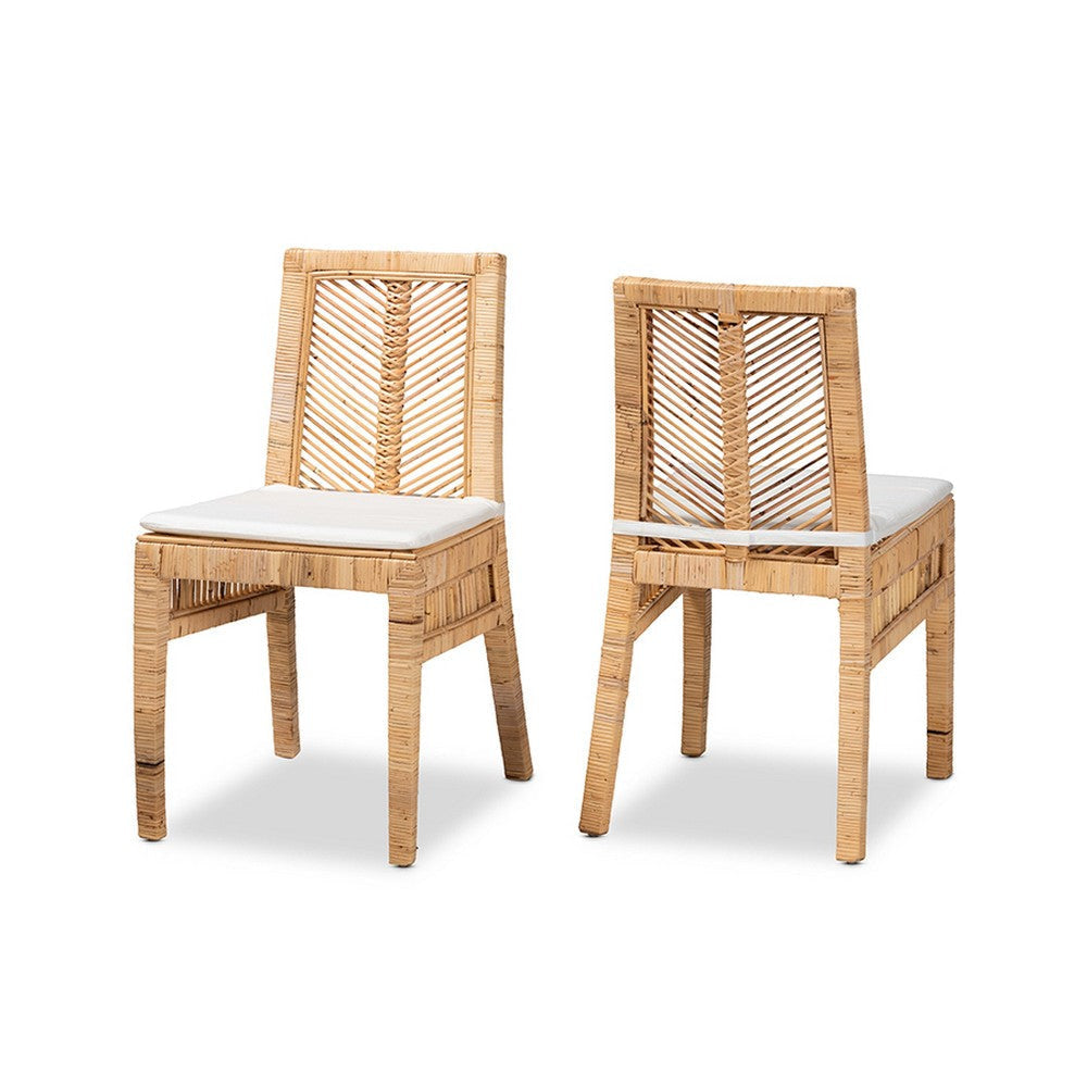 bali & pari Suci Modern Bohemian Natural Brown Rattan 2-Piece Dining Chair Set WHI-Suci-Rattan-DC