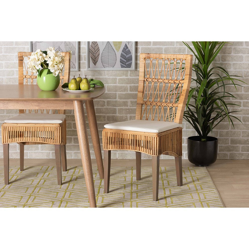 bali & pari Sullivan Modern Bohemian Natural Brown Rattan 2-Piece Dining Chair Set WHI-Sullivan-Rattan-DC