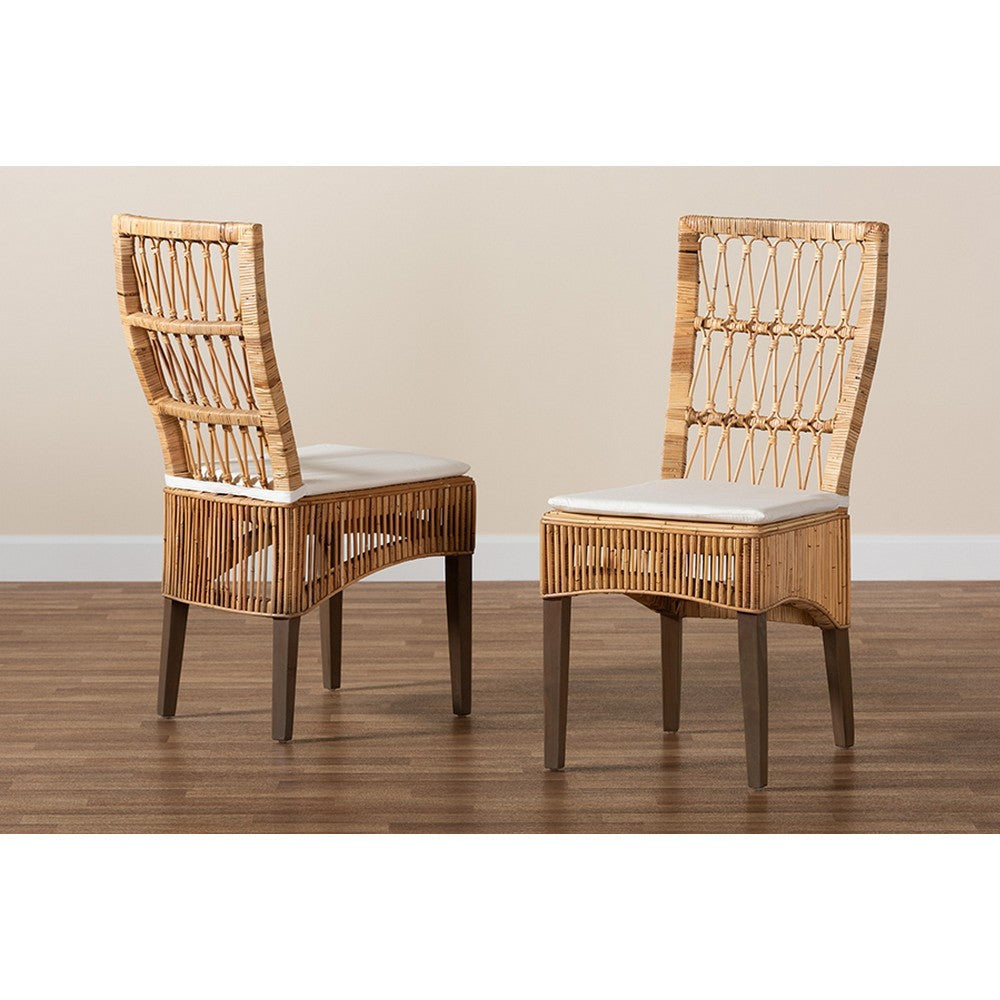 bali & pari Sullivan Modern Bohemian Natural Brown Rattan 2-Piece Dining Chair Set