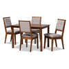 Baxton Studio Suvi Modern and Contemporary Grey Fabric Upholstered and Walnut Brown Finished Wood 5-Piece Dining Set