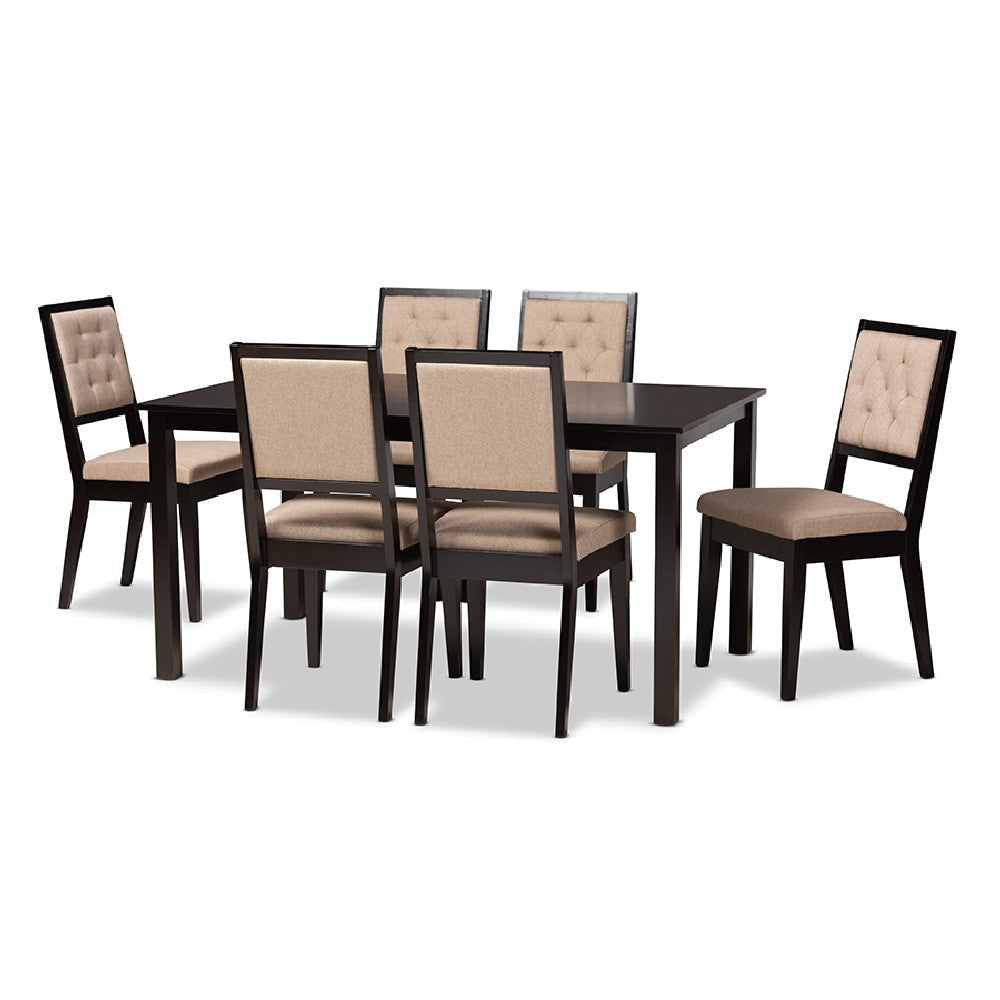Baxton Studio Suvi Modern and Contemporary Sand Fabric Upholstered and Dark Brown Finished Wood 7-Piece Dining Set