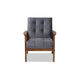 Baxton Studio Asta Mid-Century Modern Grey Velvet Fabric Upholstered Walnut Finished Wood Armchair