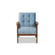 Baxton Studio Asta Mid-Century Modern Light Blue Velvet Fabric Upholstered Walnut Finished Wood Armchair