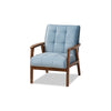 Baxton Studio Asta Mid-Century Modern Light Blue Velvet Fabric Upholstered Walnut Finished Wood Armchair