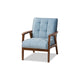 Baxton Studio Asta Mid-Century Modern Light Blue Velvet Fabric Upholstered Walnut Finished Wood Armchair