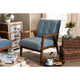 Baxton Studio Asta Mid-Century Modern Light Blue Velvet Fabric Upholstered Walnut Finished Wood Armchair