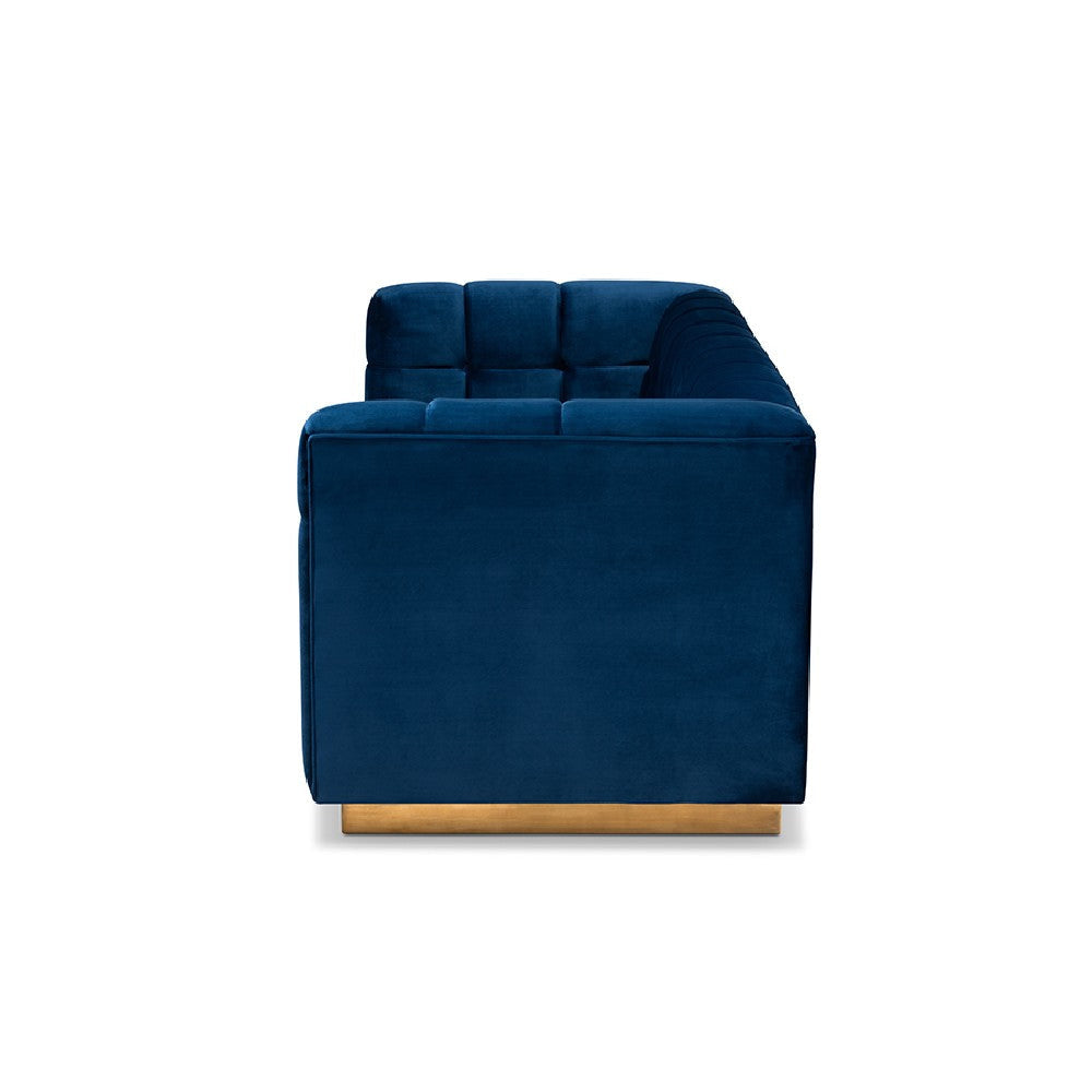 Baxton Studio Loreto Glam and Luxe Navy Blue Velvet Fabric Upholstered Brushed Gold Finished Sofa WHI-TSF-5506-Navy-Gold-SF