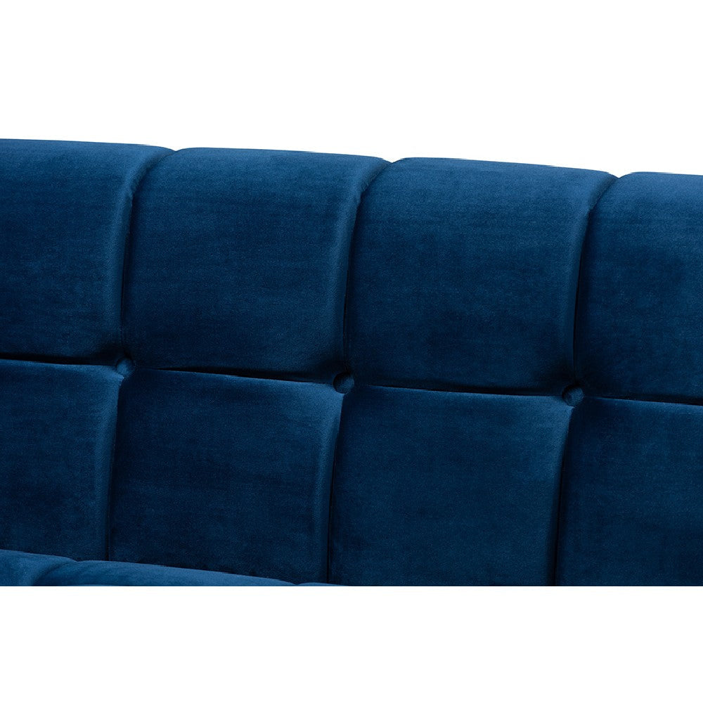 Baxton Studio Loreto Glam and Luxe Navy Blue Velvet Fabric Upholstered Brushed Gold Finished Sofa WHI-TSF-5506-Navy-Gold-SF