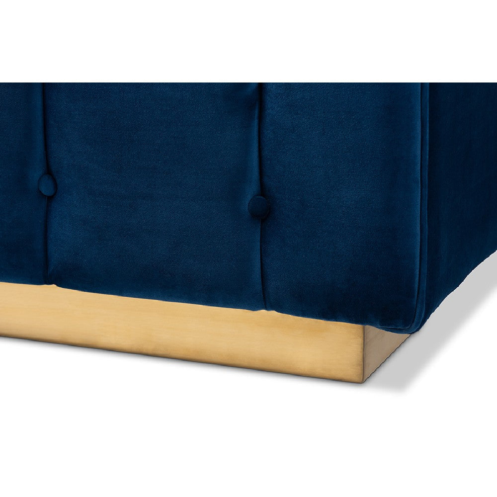 Baxton Studio Loreto Glam and Luxe Navy Blue Velvet Fabric Upholstered Brushed Gold Finished Sofa WHI-TSF-5506-Navy-Gold-SF