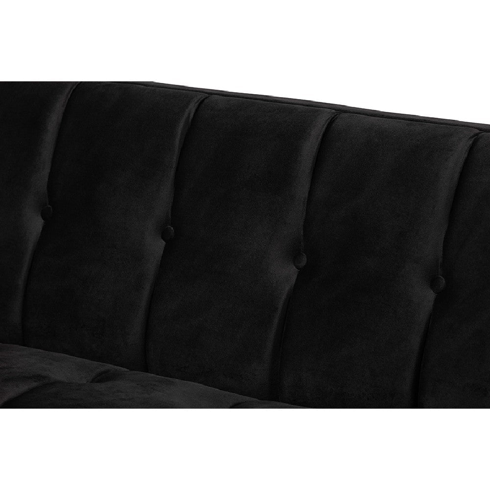 Baxton Studio Ambra Glam and Luxe Black Velvet Upholstered and Button Tufted Sofa with Gold-Tone Frame