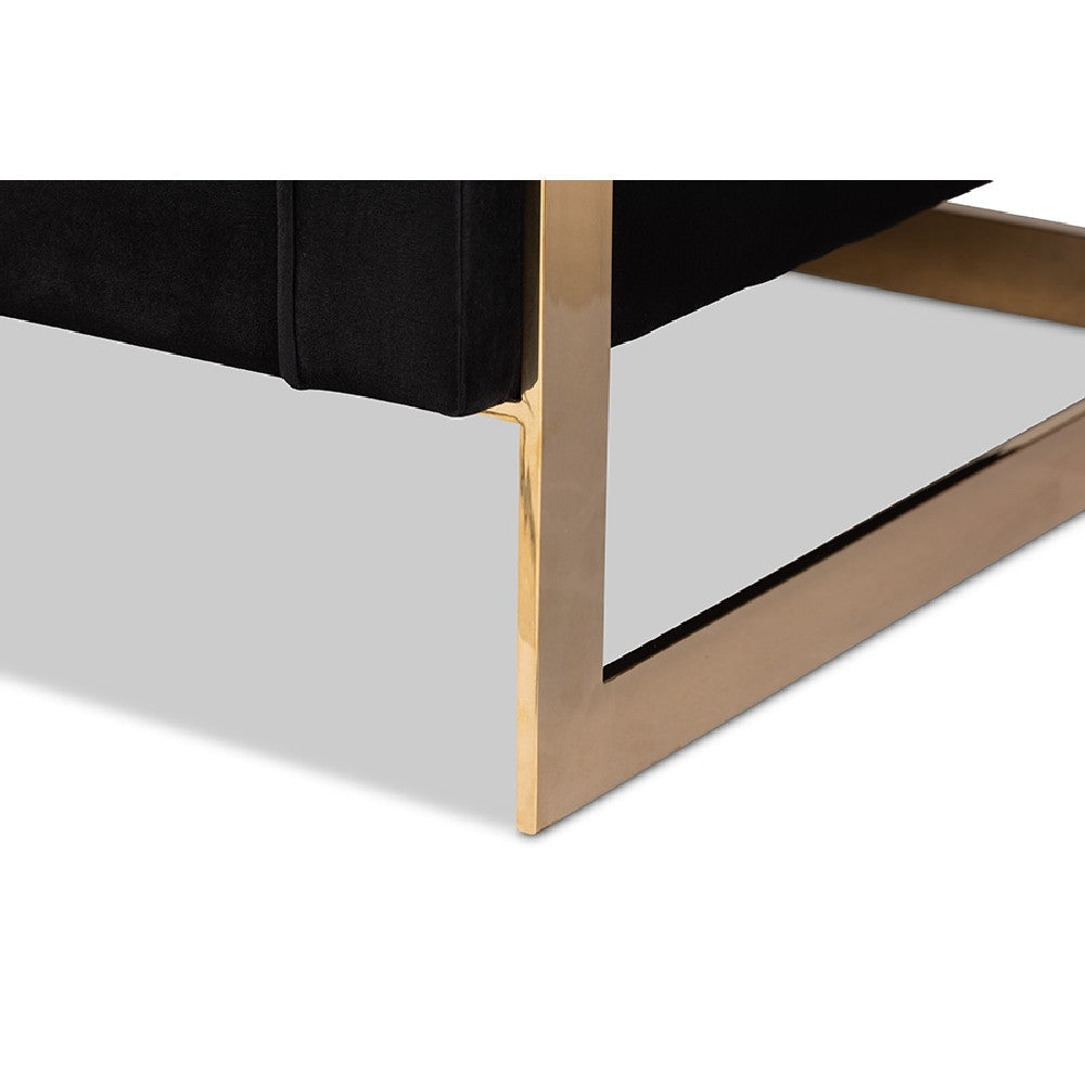 Baxton Studio Ambra Glam and Luxe Black Velvet Upholstered and Button Tufted Sofa with Gold-Tone Frame