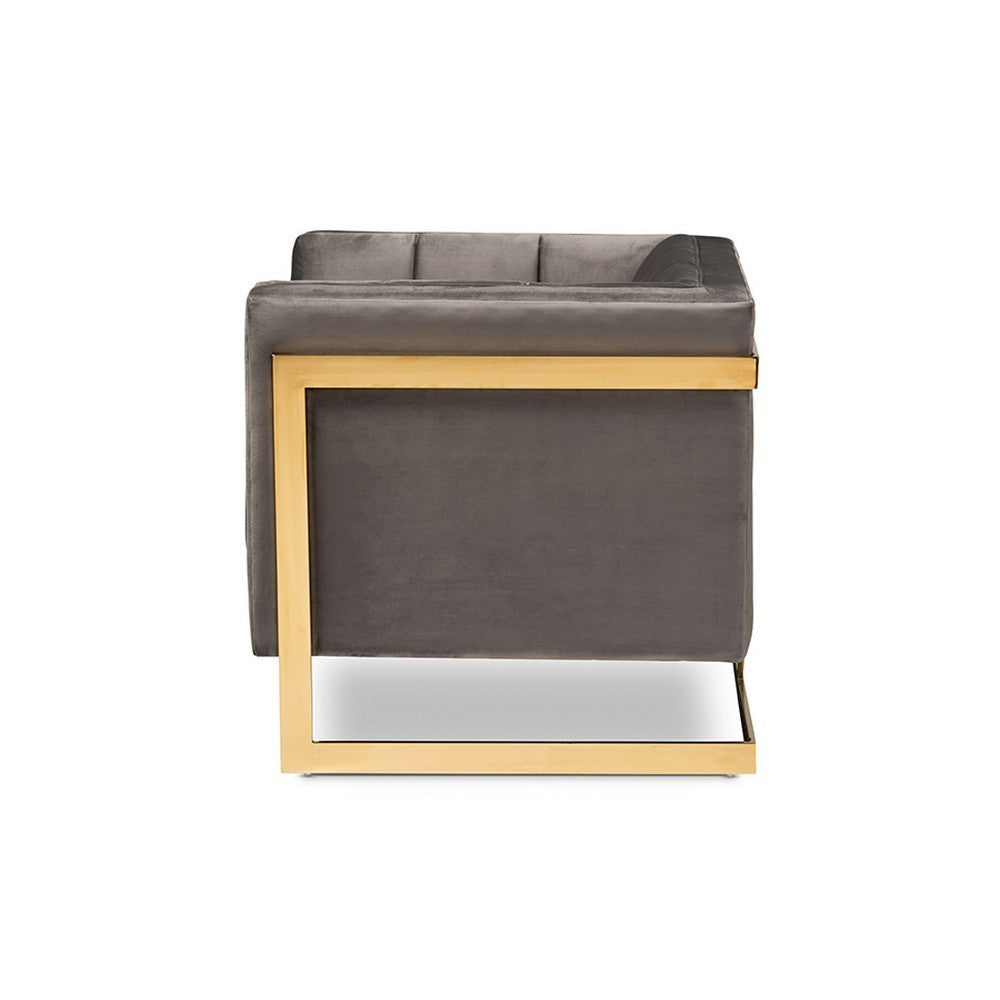 Baxton Studio Ambra Glam and Luxe Grey Velvet Fabric Upholstered and Button Tufted Armchair with Gold-Tone Frame