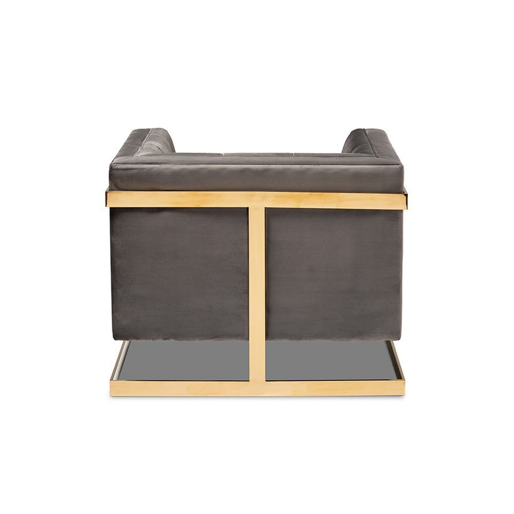 Baxton Studio Ambra Glam and Luxe Grey Velvet Fabric Upholstered and Button Tufted Armchair with Gold-Tone Frame