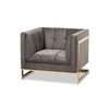 Baxton Studio Ambra Glam and Luxe Grey Velvet Fabric Upholstered and Button Tufted Armchair with Gold-Tone Frame
