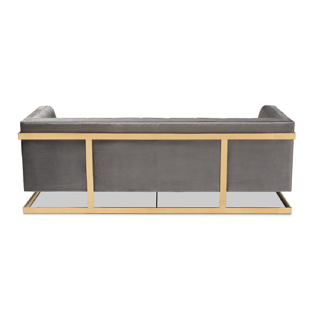 Baxton Studio Ambra Glam and Luxe Grey Velvet Fabric Upholstered and Button Tufted Sofa with Gold-Tone Frame