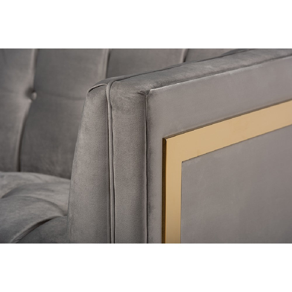 Baxton Studio Ambra Glam and Luxe Grey Velvet Fabric Upholstered and Button Tufted Sofa with Gold-Tone Frame